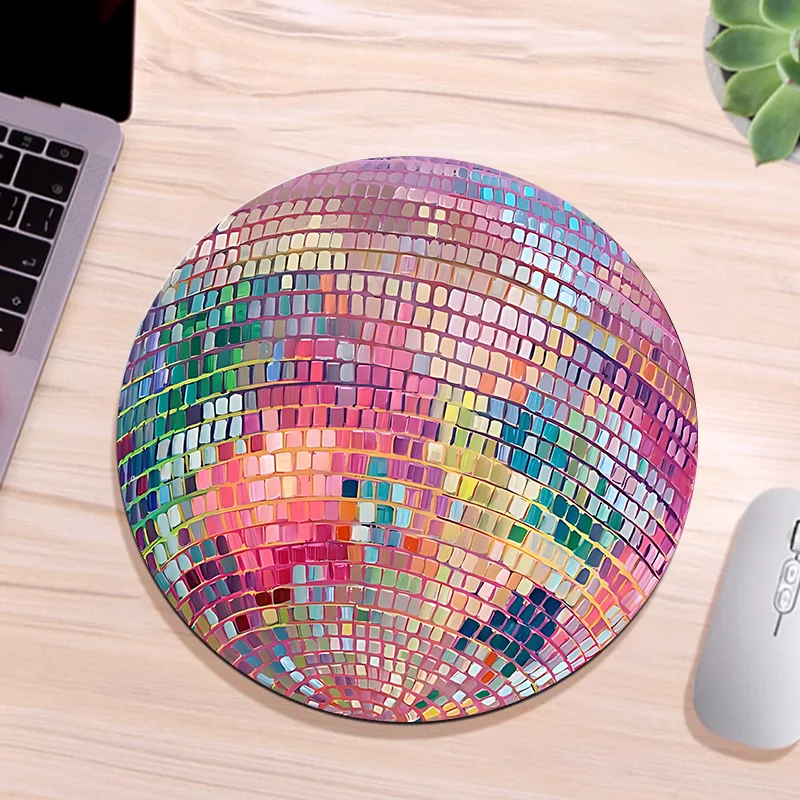 Laptop Accessories For Protection - Rubber Round Pink Disco Ball Mouse