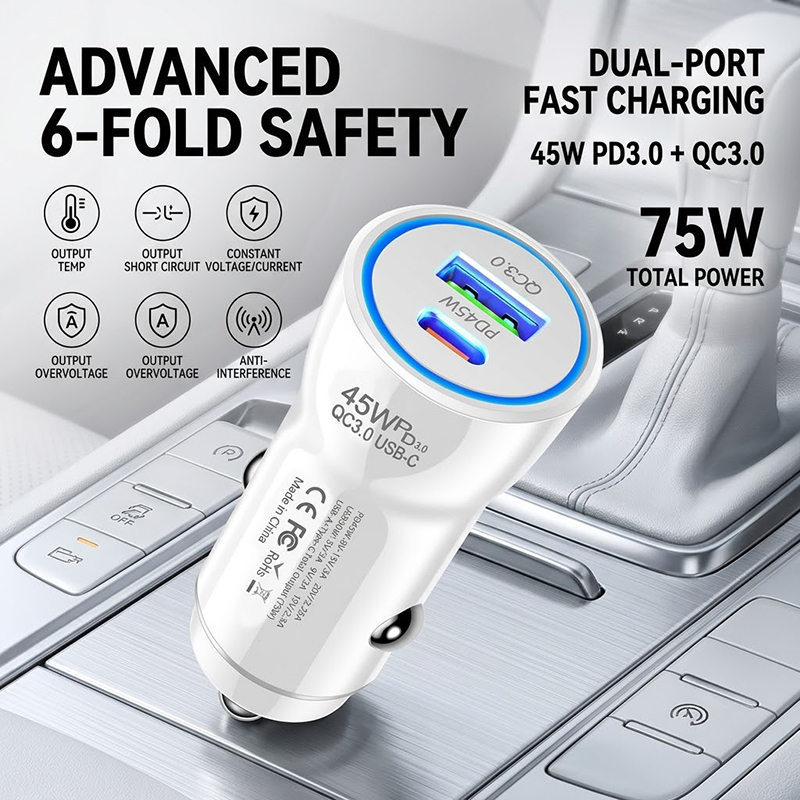 Usb C Power Adapter - Fast Charging 45W Car Charger Dual
