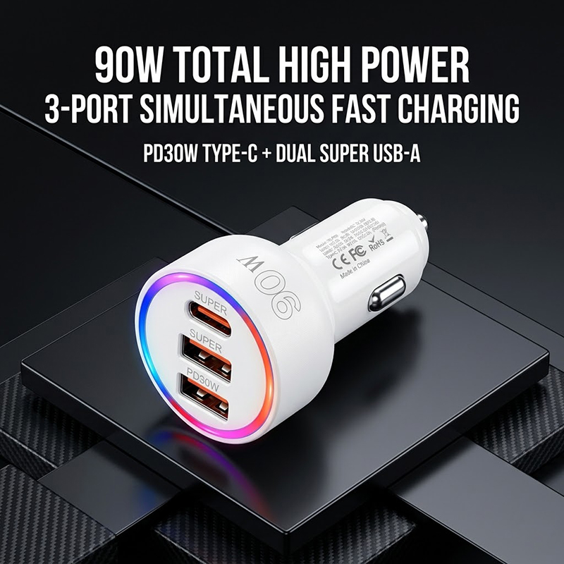Usb C Power Adapter - 90W Car Charger Adapter with Multi-Color