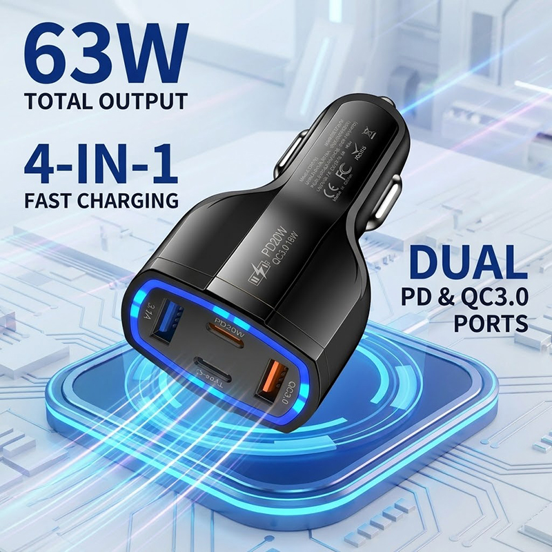 Usb C Power Adapter - Multi Port 63W Car Charger Fast
