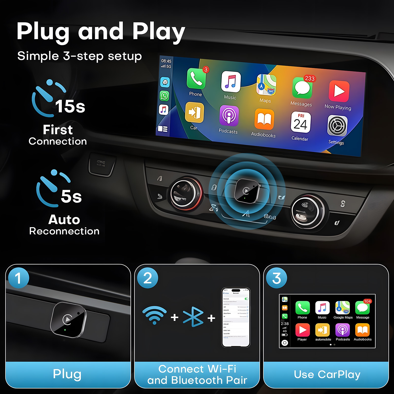 USB C Wireless CarPlay & Andro - Usb C Power Adapter recension och pris