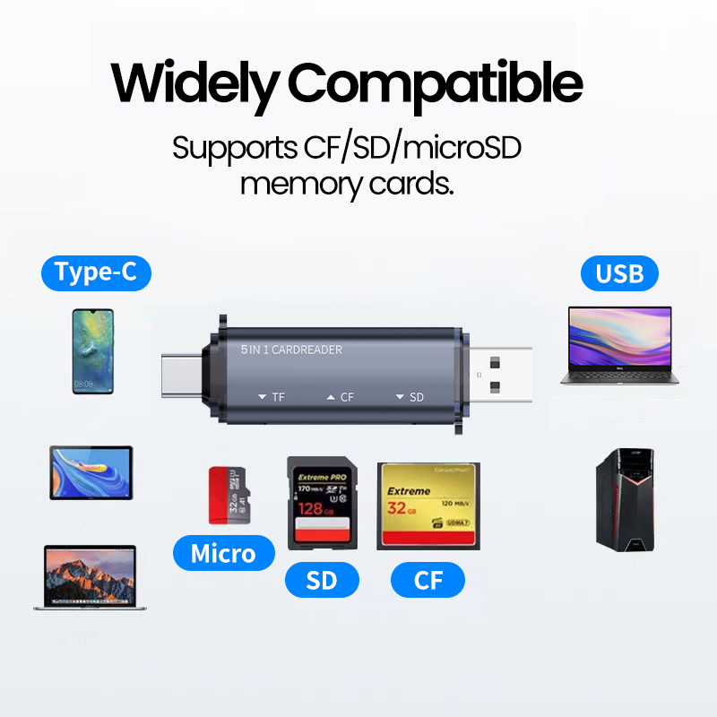 5 IN 1 USB Card Reader Type C  - Laptop Accessories For Programmers recension och pris