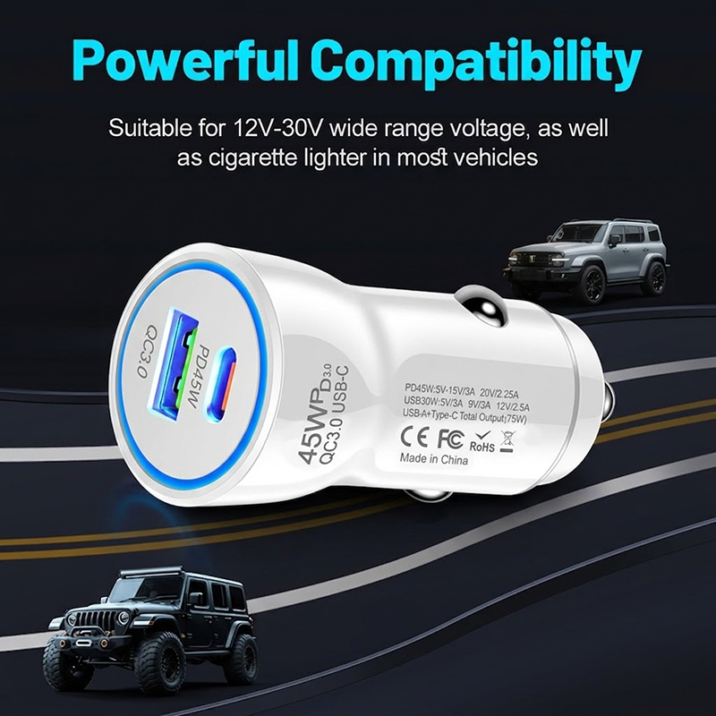 Fast Charging 45W Car Charger  - Usb C Power Adapter recension och pris